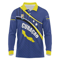 Curacao Flag Day Long Sleeve Polo Shirt Korsou Map Simple Style