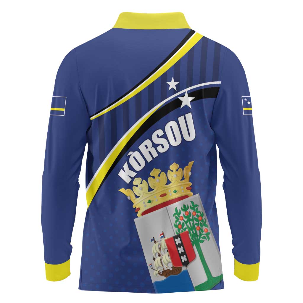Curacao Flag Day Long Sleeve Polo Shirt Korsou Map Simple Style