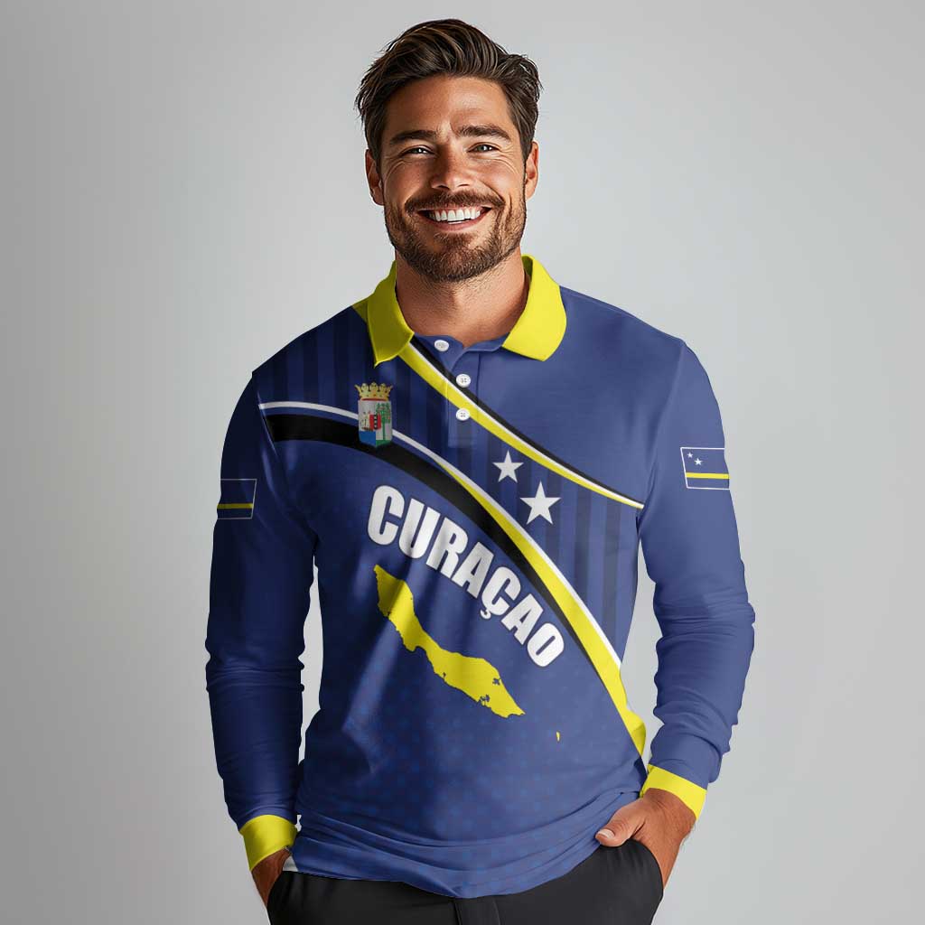 Curacao Flag Day Long Sleeve Polo Shirt Korsou Map Simple Style