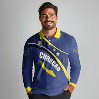 Curacao Flag Day Long Sleeve Polo Shirt Korsou Map Simple Style