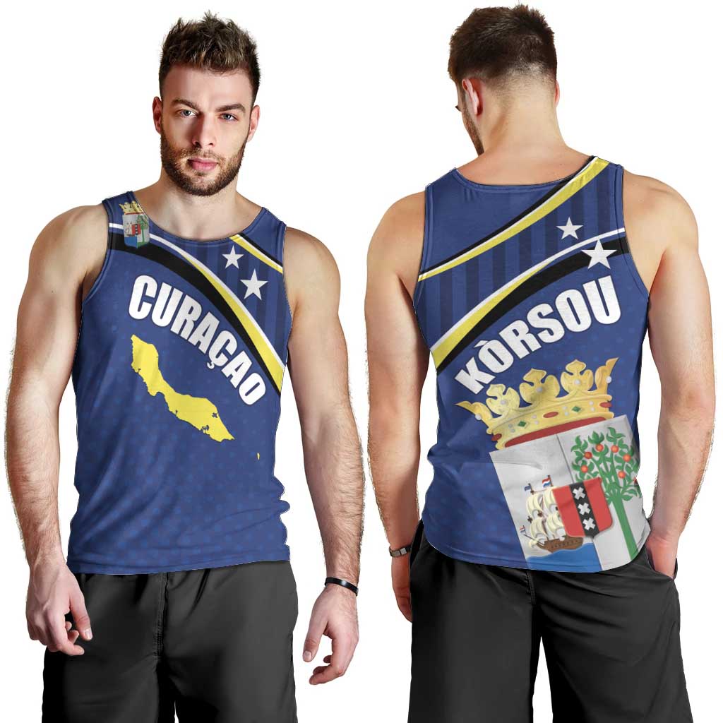 Curacao Flag Day Men Tank Top Korsou Map Simple Style