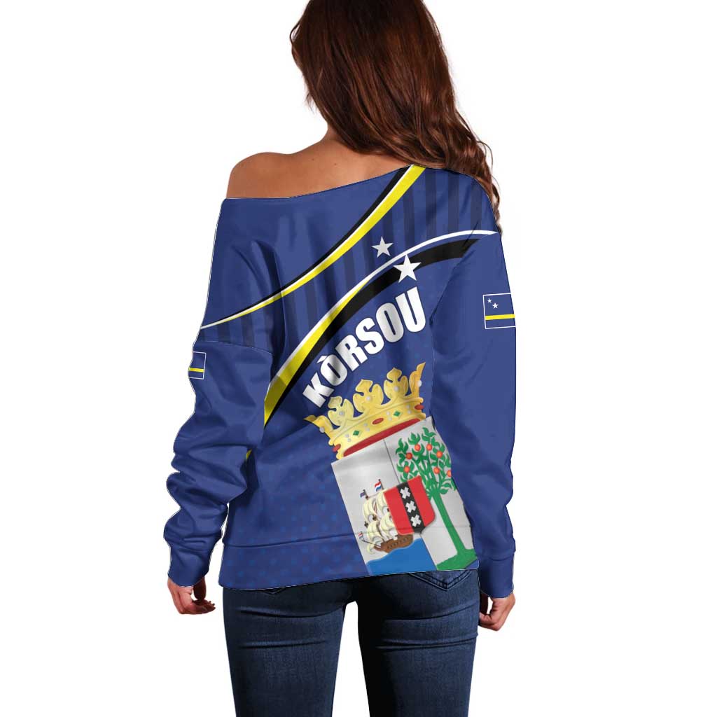Curacao Flag Day Off Shoulder Sweater Korsou Map Simple Style