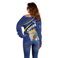 Curacao Flag Day Off Shoulder Sweater Korsou Map Simple Style