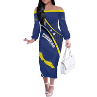 Curacao Flag Day Off The Shoulder Long Sleeve Dress Korsou Map Simple Style
