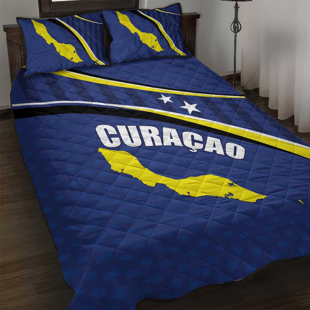Curacao Flag Day Quilt Bed Set Korsou Map Simple Style