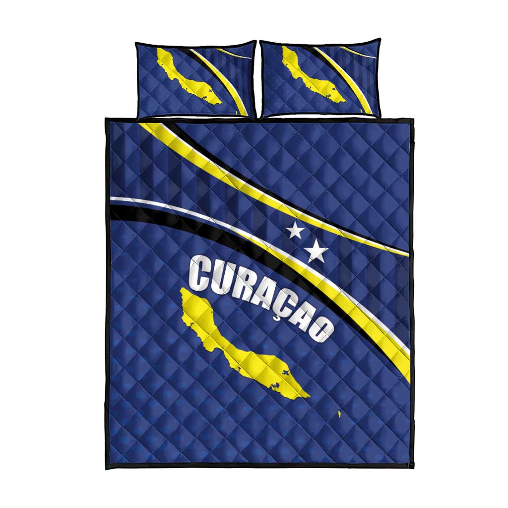 Curacao Flag Day Quilt Bed Set Korsou Map Simple Style