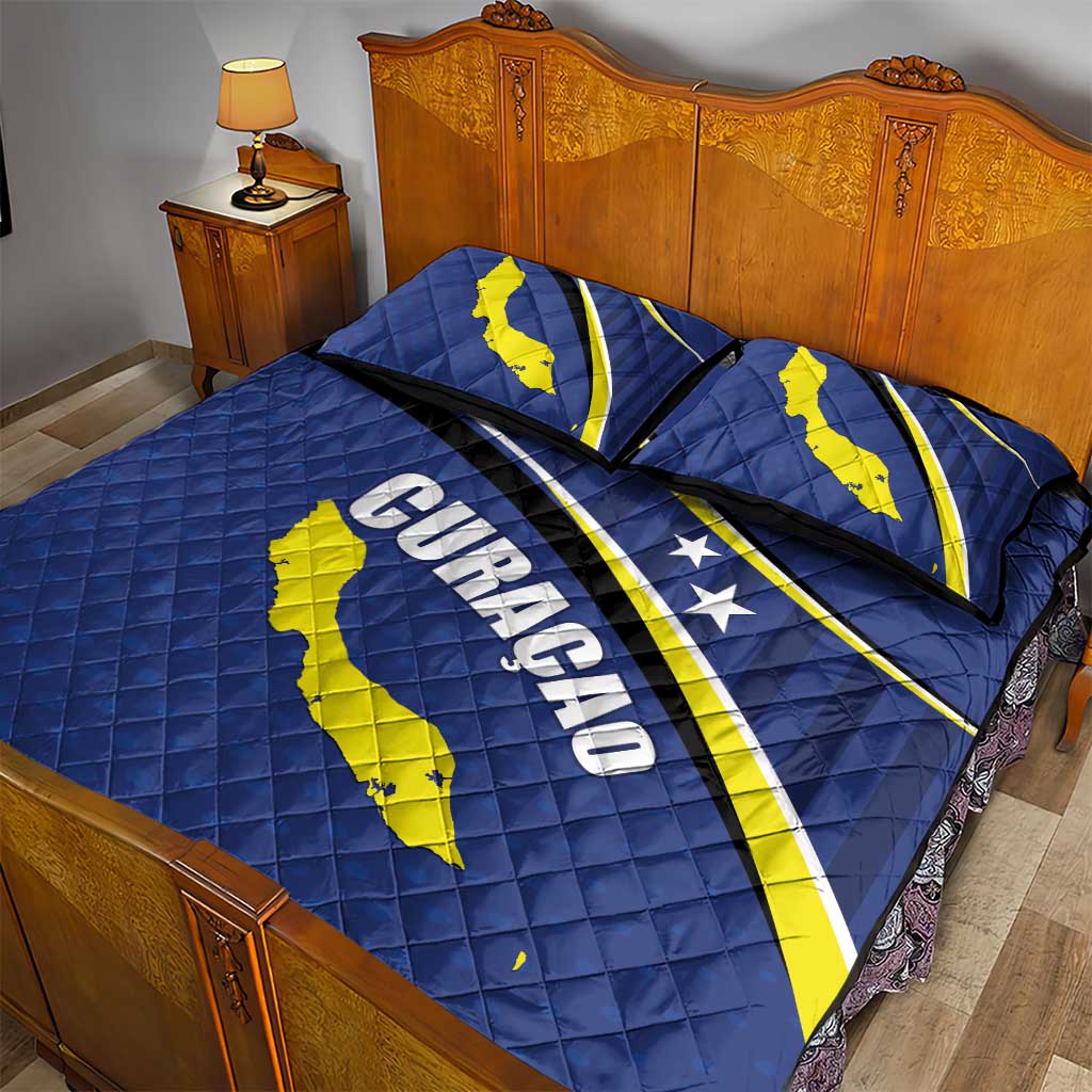Curacao Flag Day Quilt Bed Set Korsou Map Simple Style