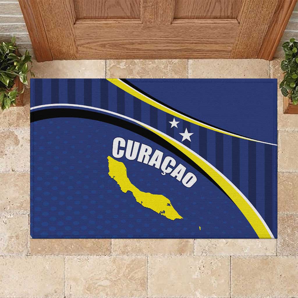 Curacao Flag Day Rubber Doormat Korsou Map Simple Style