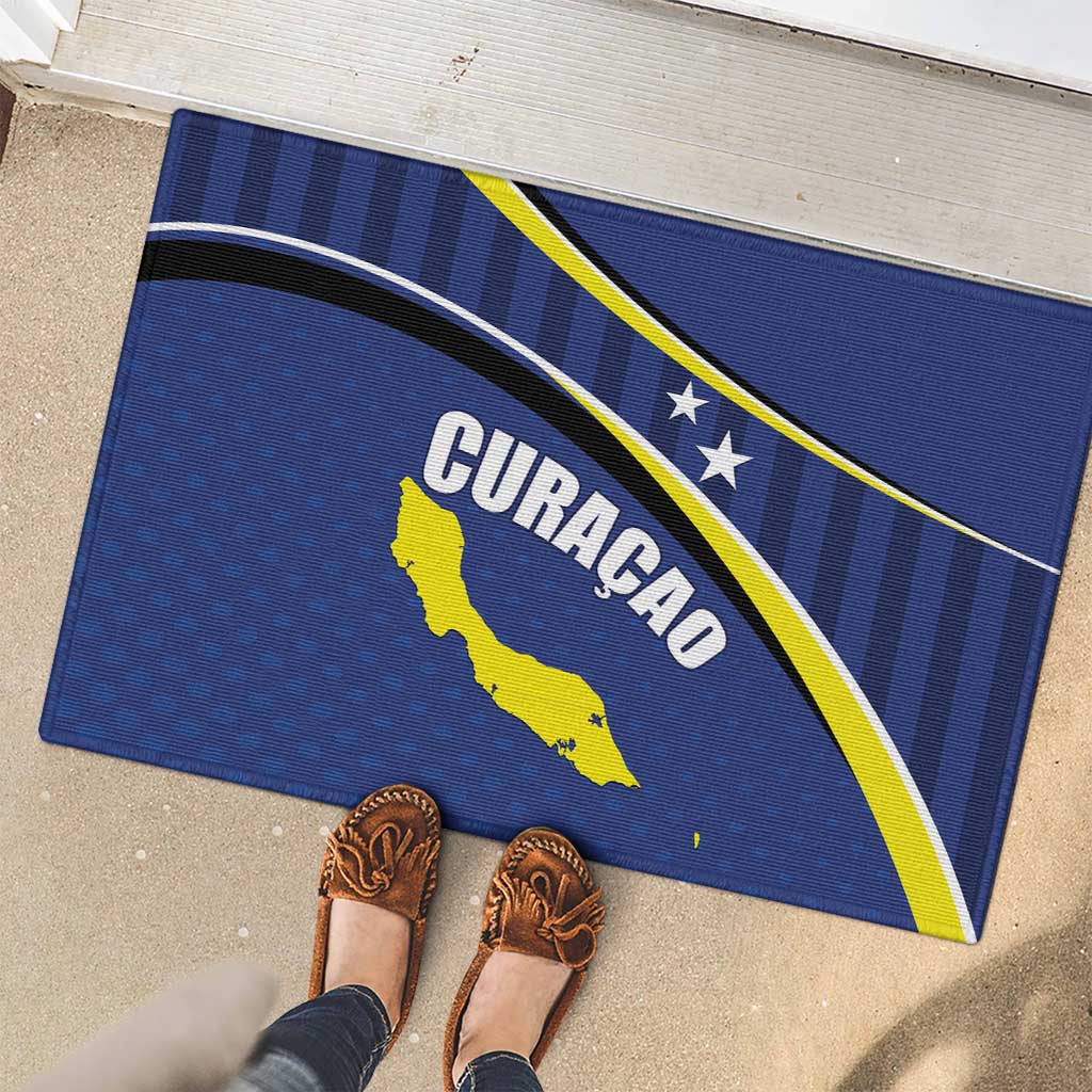 Curacao Flag Day Rubber Doormat Korsou Map Simple Style