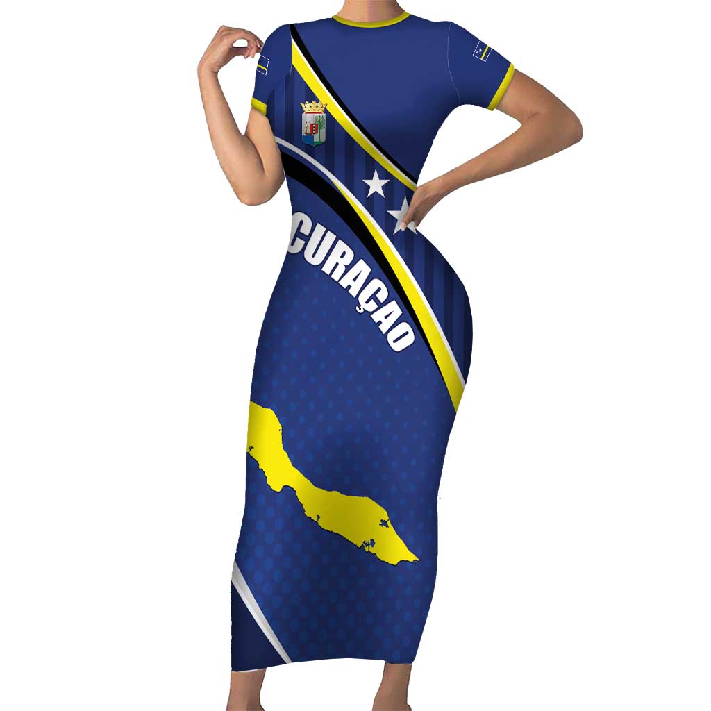 Curacao Flag Day Short Sleeve Bodycon Dress Korsou Map Simple Style