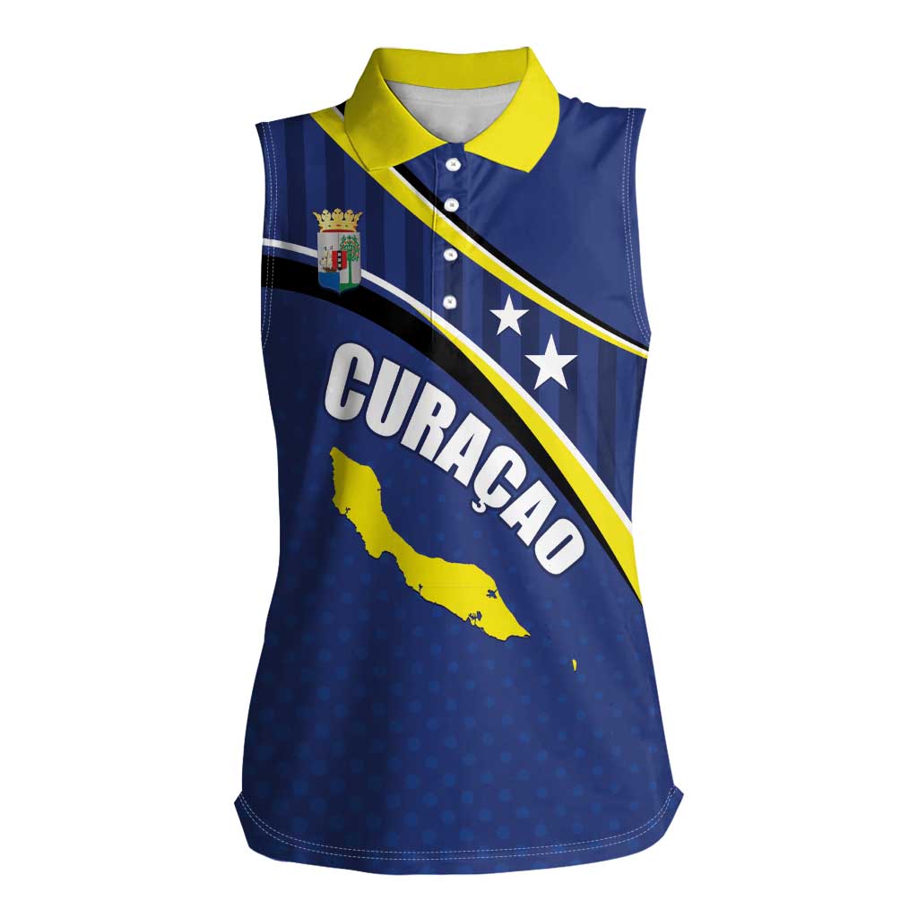 Curacao Flag Day Women Sleeveless Polo Shirt Korsou Map Simple Style