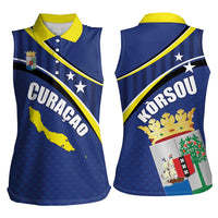 Curacao Flag Day Women Sleeveless Polo Shirt Korsou Map Simple Style
