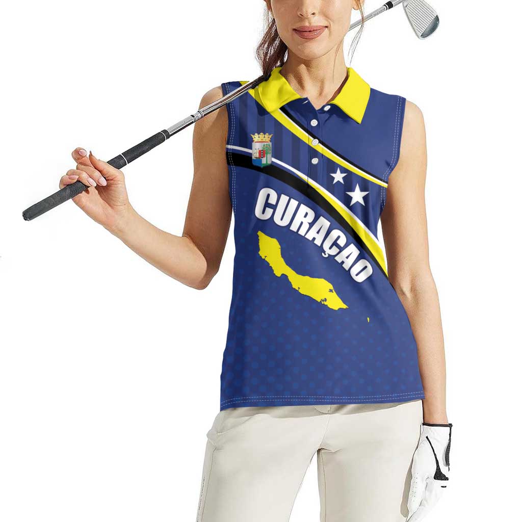 Curacao Flag Day Women Sleeveless Polo Shirt Korsou Map Simple Style