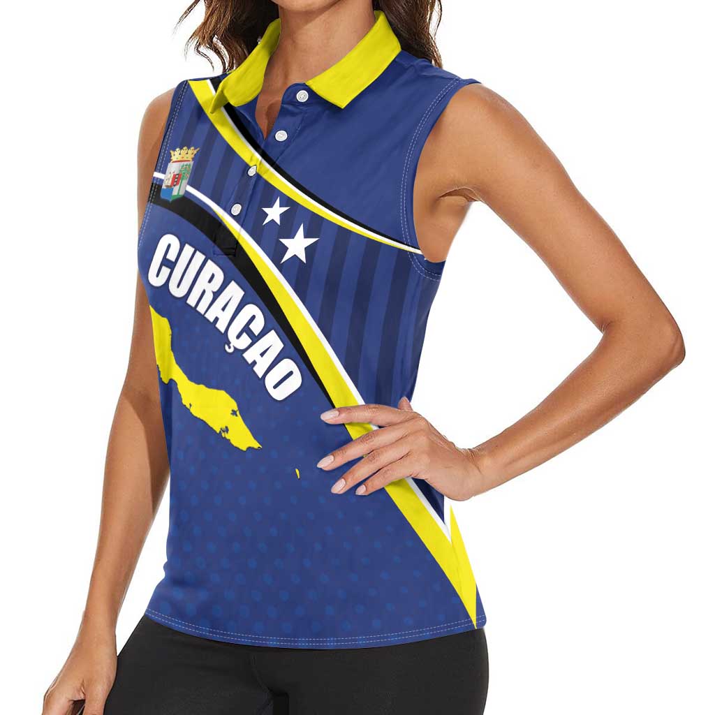 Curacao Flag Day Women Sleeveless Polo Shirt Korsou Map Simple Style