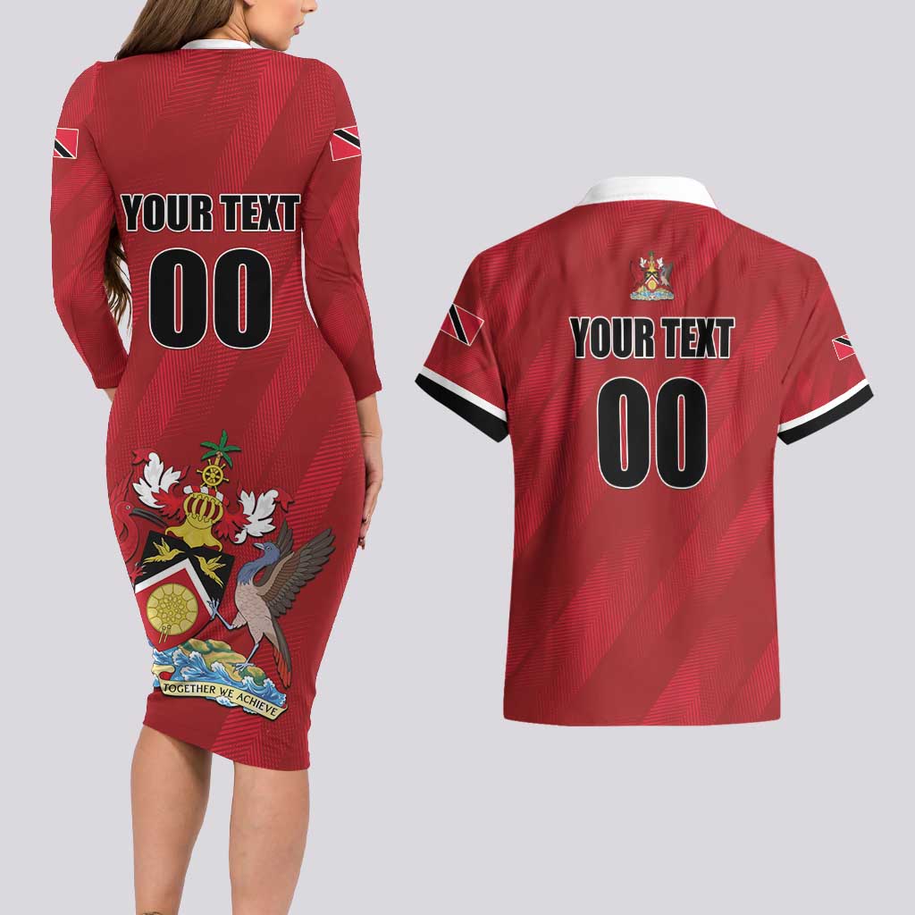 Custom Trinidad and Tobago Rugby Couples Matching Long Sleeve Bodycon Dress and Hawaiian Shirt Come On Calypso Warriors