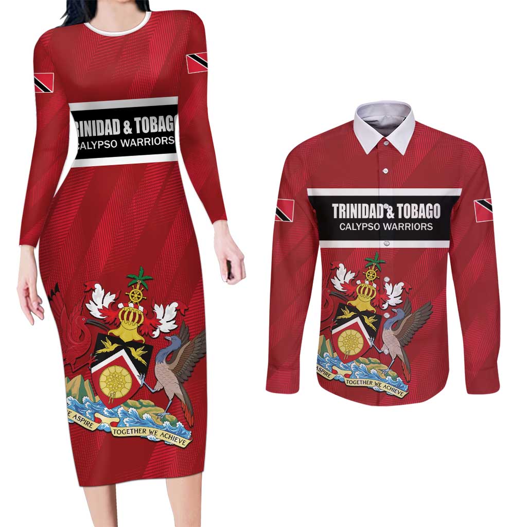 Custom Trinidad and Tobago Rugby Couples Matching Long Sleeve Bodycon Dress and Long Sleeve Button Shirt Come On Calypso Warriors