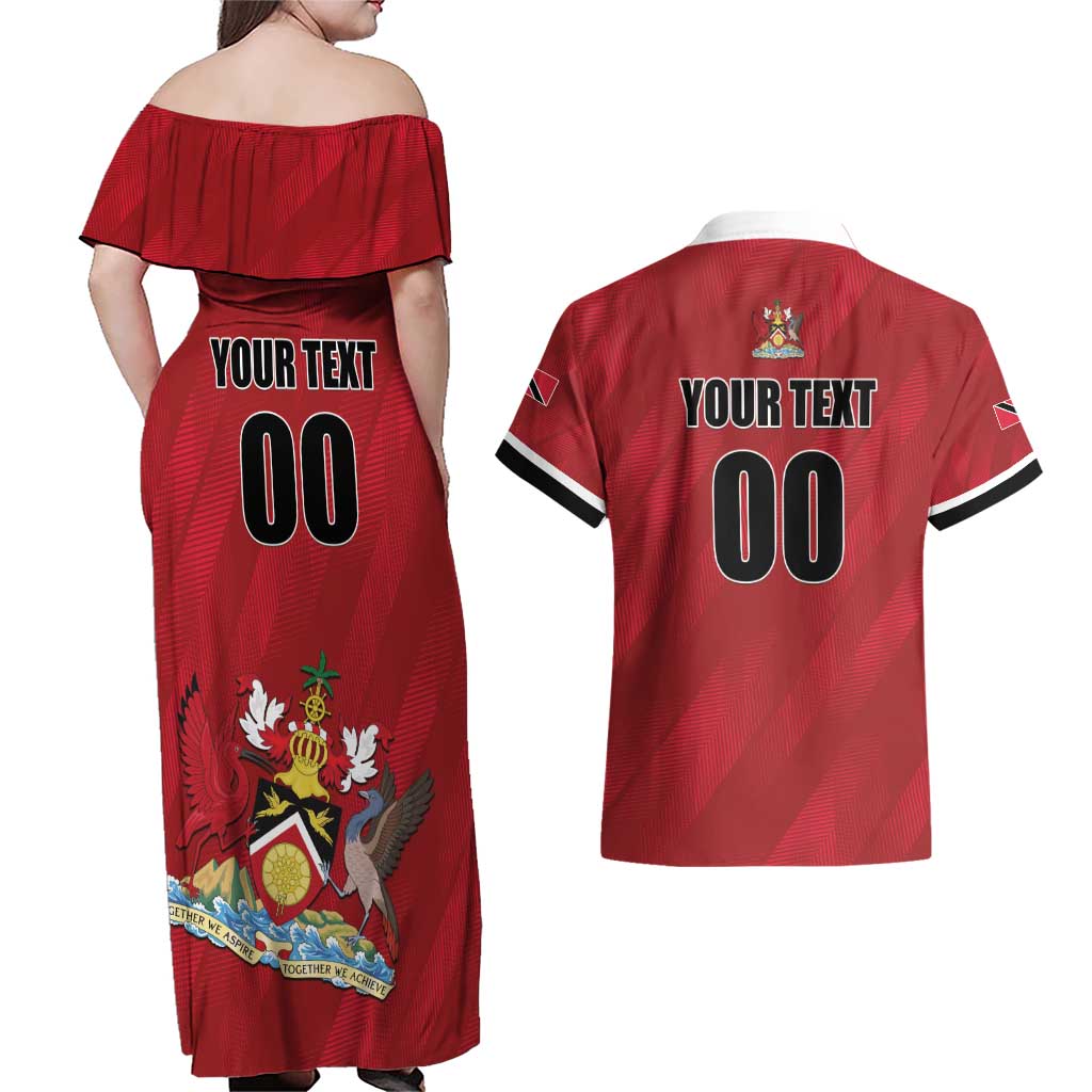 Custom Trinidad and Tobago Rugby Couples Matching Off Shoulder Maxi Dress and Hawaiian Shirt Come On Calypso Warriors