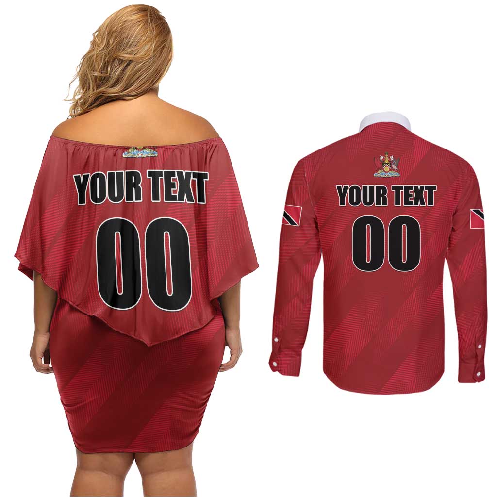 Custom Trinidad and Tobago Rugby Couples Matching Off Shoulder Short Dress and Long Sleeve Button Shirt Come On Calypso Warriors