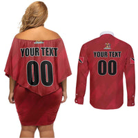 Custom Trinidad and Tobago Rugby Couples Matching Off Shoulder Short Dress and Long Sleeve Button Shirt Come On Calypso Warriors