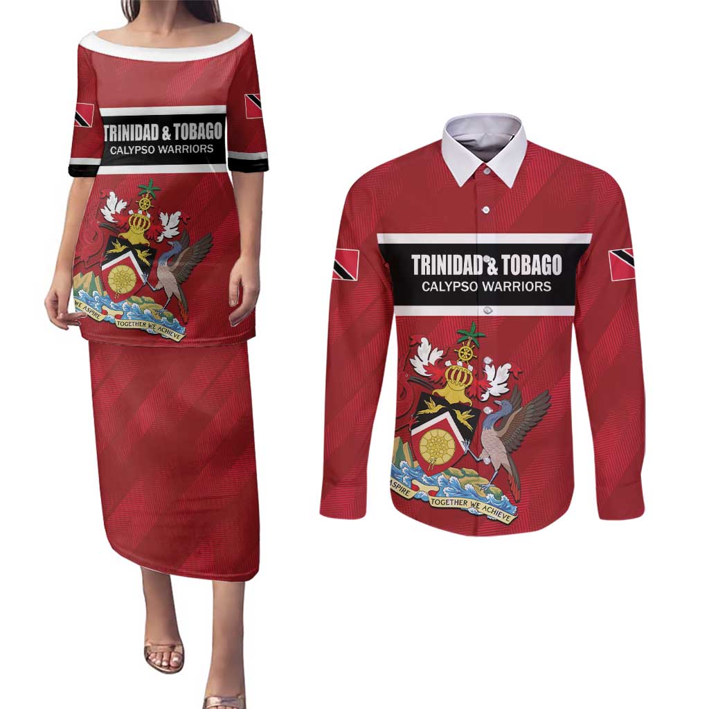 Custom Trinidad and Tobago Rugby Couples Matching Puletasi and Long Sleeve Button Shirt Come On Calypso Warriors