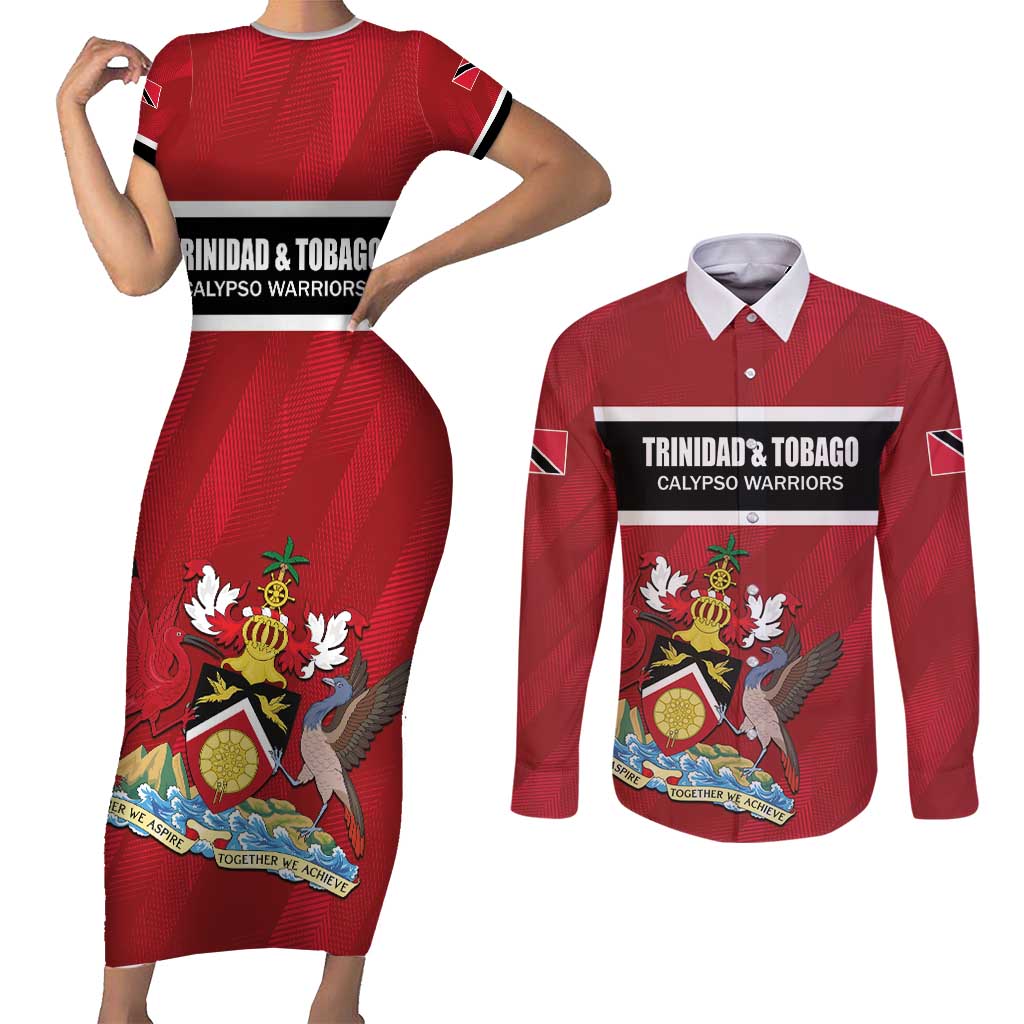 Custom Trinidad and Tobago Rugby Couples Matching Short Sleeve Bodycon Dress and Long Sleeve Button Shirt Come On Calypso Warriors