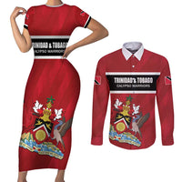 Custom Trinidad and Tobago Rugby Couples Matching Short Sleeve Bodycon Dress and Long Sleeve Button Shirt Come On Calypso Warriors