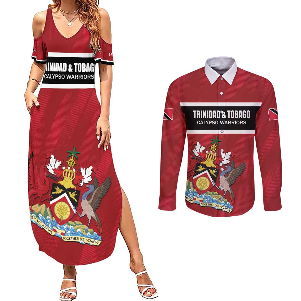 Custom Trinidad and Tobago Rugby Couples Matching Summer Maxi Dress and Long Sleeve Button Shirt Come On Calypso Warriors