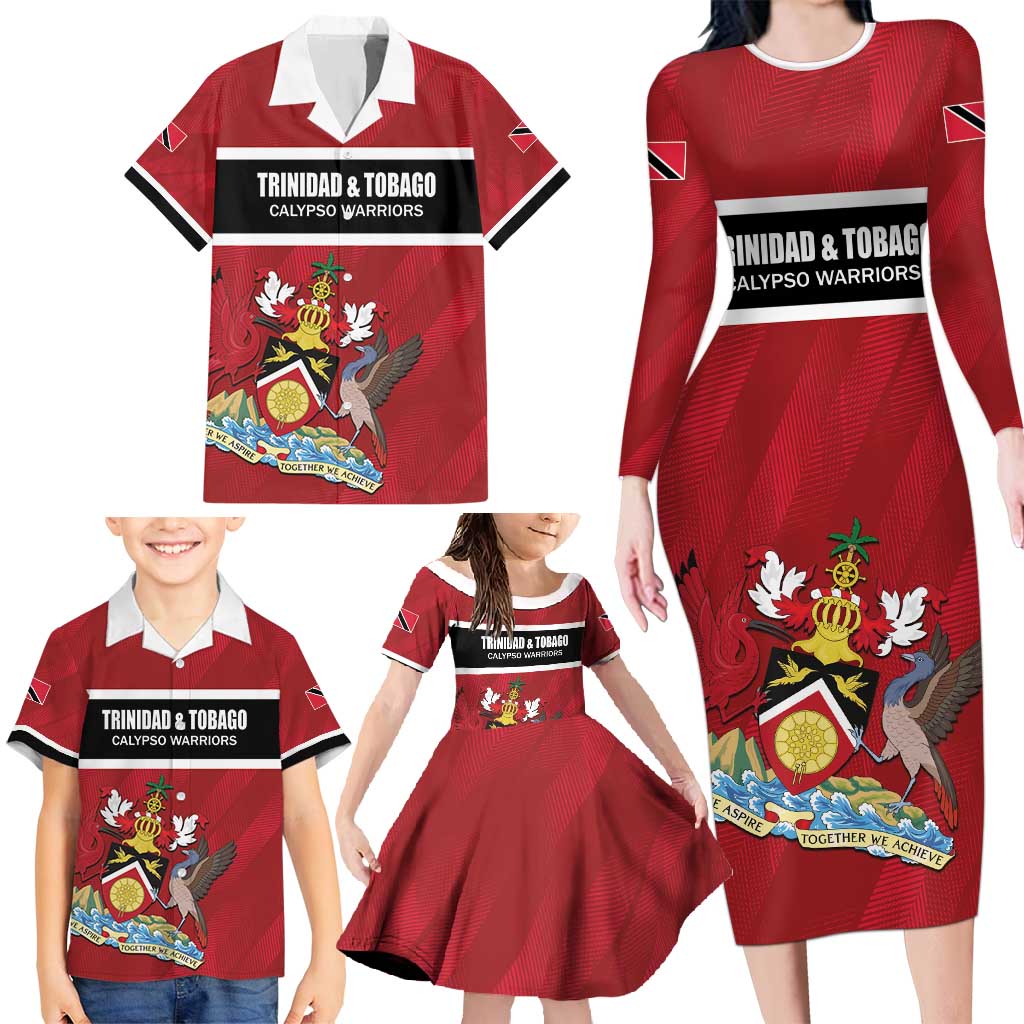Custom Trinidad and Tobago Rugby Family Matching Long Sleeve Bodycon Dress and Hawaiian Shirt Come On Calypso Warriors