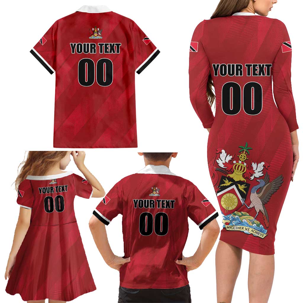Custom Trinidad and Tobago Rugby Family Matching Long Sleeve Bodycon Dress and Hawaiian Shirt Come On Calypso Warriors