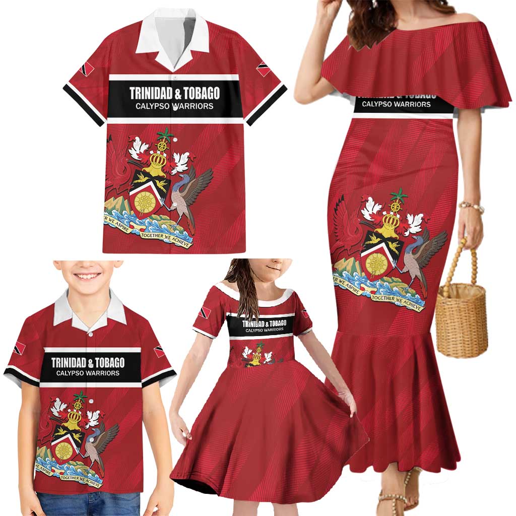 Custom Trinidad and Tobago Rugby Family Matching Mermaid Dress and Hawaiian Shirt Come On Calypso Warriors