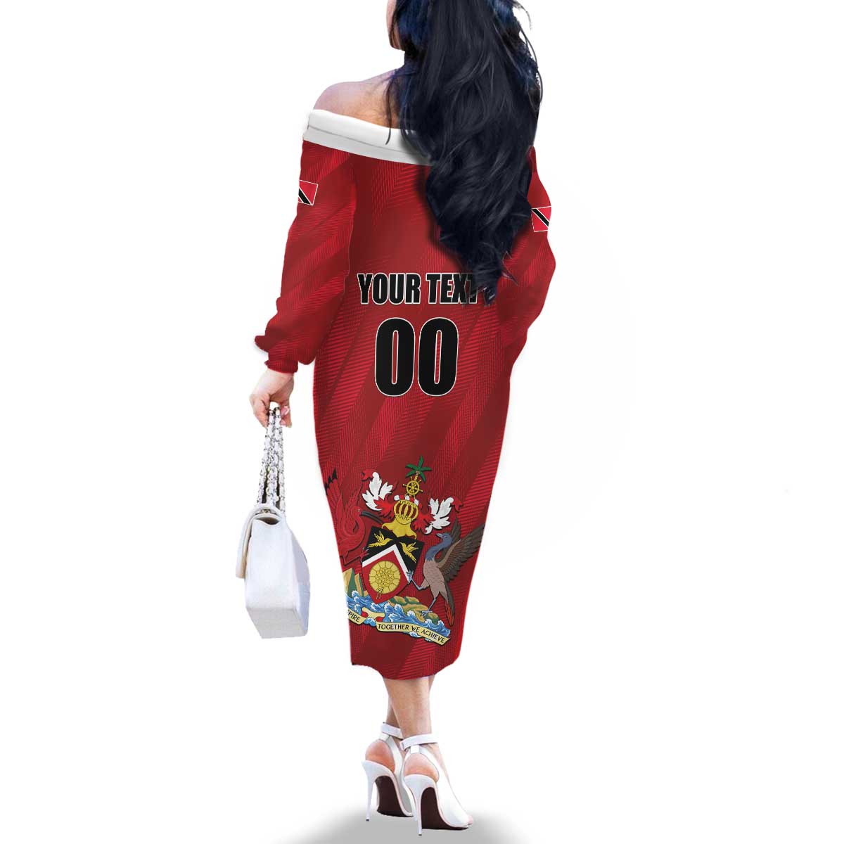 Custom Trinidad and Tobago Rugby Family Matching Off The Shoulder Long Sleeve Dress and Hawaiian Shirt Come On Calypso Warriors