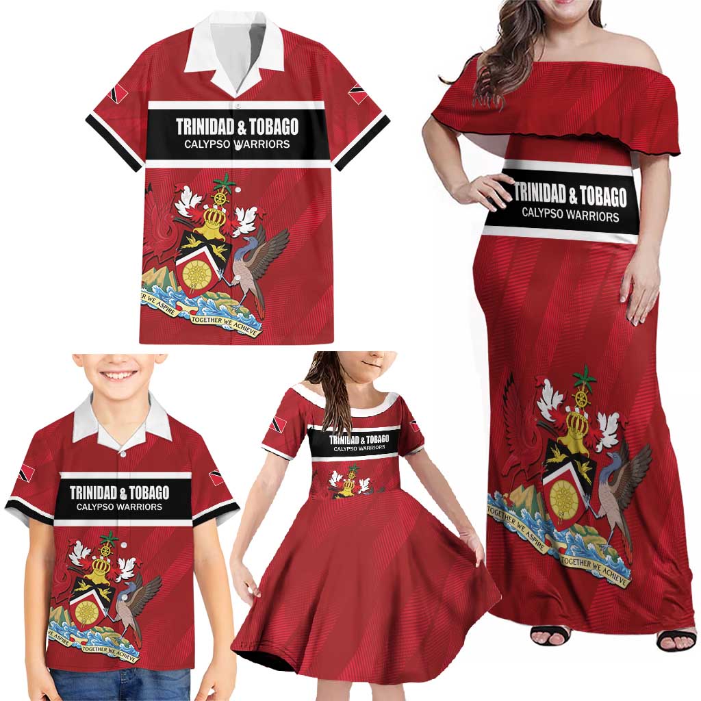 Custom Trinidad and Tobago Rugby Family Matching Off Shoulder Maxi Dress and Hawaiian Shirt Come On Calypso Warriors