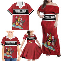 Custom Trinidad and Tobago Rugby Family Matching Off Shoulder Maxi Dress and Hawaiian Shirt Come On Calypso Warriors