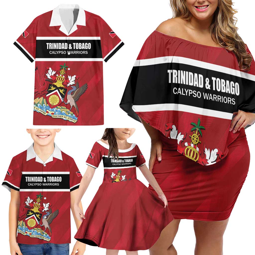 Custom Trinidad and Tobago Rugby Family Matching Off Shoulder Short Dress and Hawaiian Shirt Come On Calypso Warriors