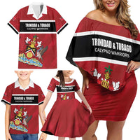 Custom Trinidad and Tobago Rugby Family Matching Off Shoulder Short Dress and Hawaiian Shirt Come On Calypso Warriors
