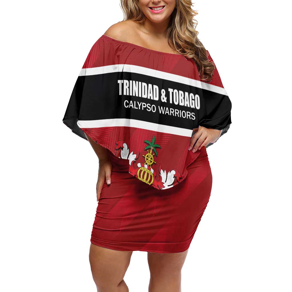 Custom Trinidad and Tobago Rugby Family Matching Off Shoulder Short Dress and Hawaiian Shirt Come On Calypso Warriors