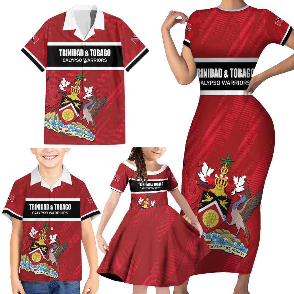 Custom Trinidad and Tobago Rugby Family Matching Short Sleeve Bodycon Dress and Hawaiian Shirt Come On Calypso Warriors