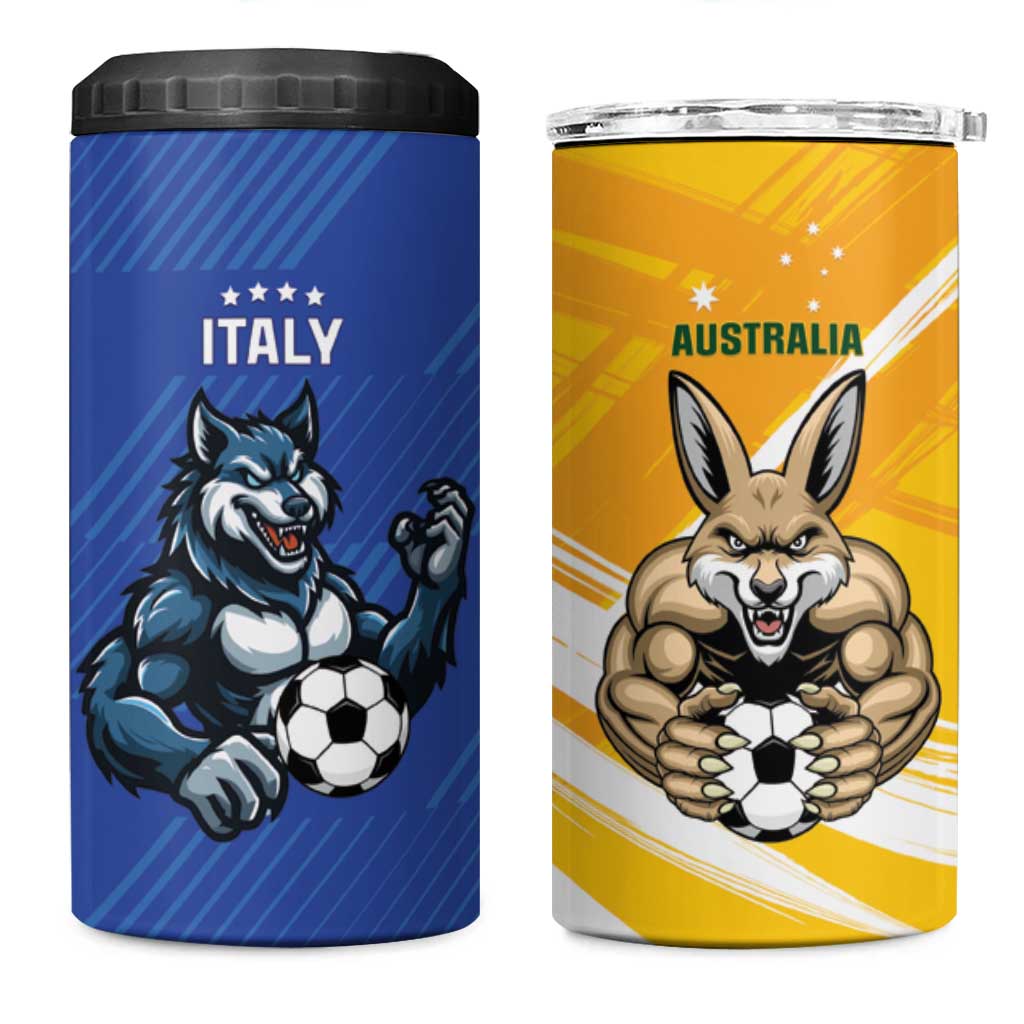 Custom Italy And Australia Soccer 4 in 1 Can Cooler Tumbler Gli Azzurri Vs Socceroos