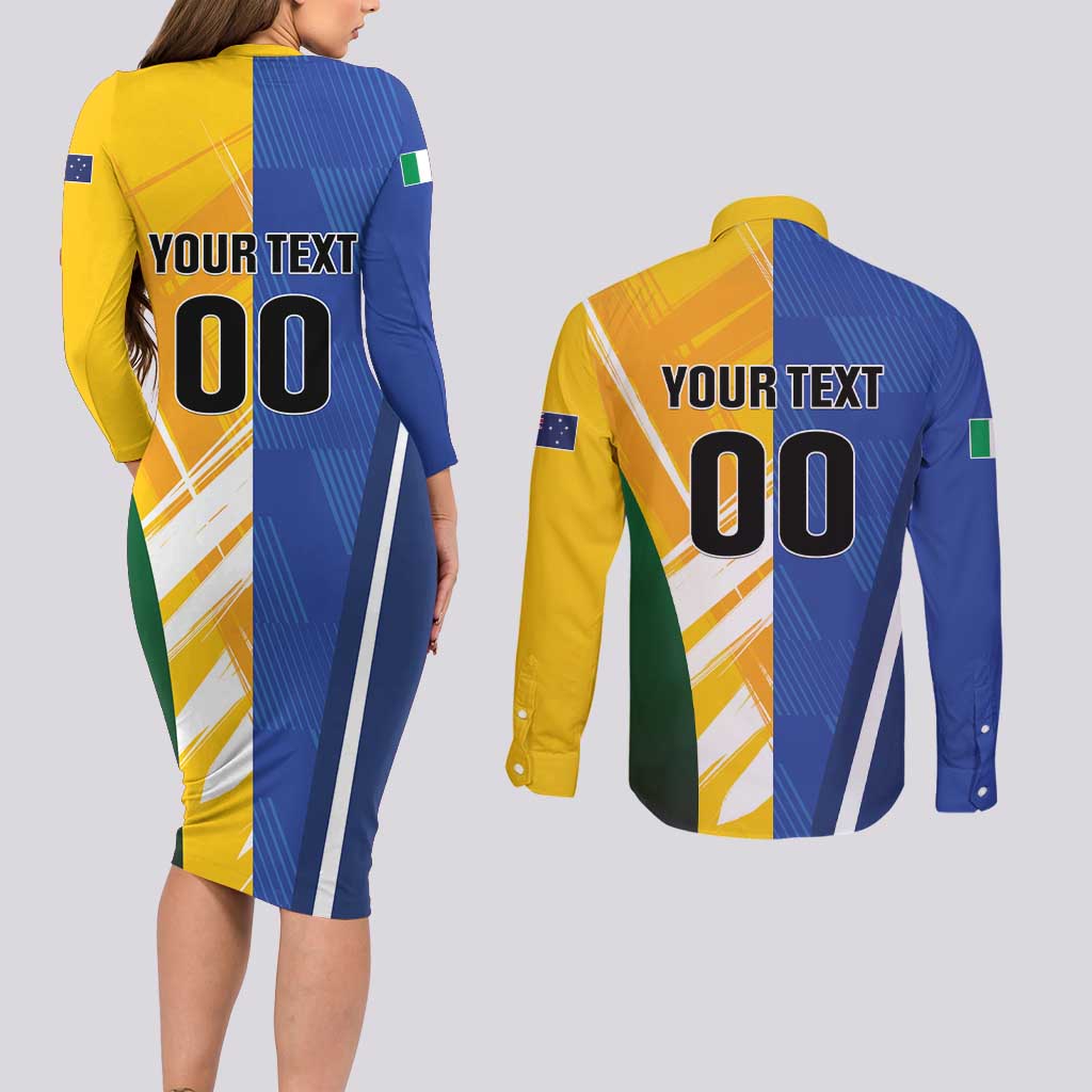 Custom Italy And Australia Soccer Couples Matching Long Sleeve Bodycon Dress and Long Sleeve Button Shirt Gli Azzurri Vs Socceroos