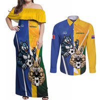 Custom Italy And Australia Soccer Couples Matching Off Shoulder Maxi Dress and Long Sleeve Button Shirt Gli Azzurri Vs Socceroos