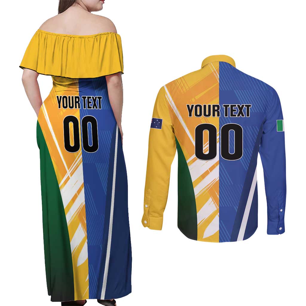 Custom Italy And Australia Soccer Couples Matching Off Shoulder Maxi Dress and Long Sleeve Button Shirt Gli Azzurri Vs Socceroos