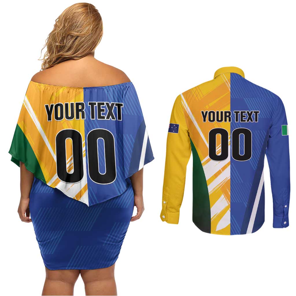 Custom Italy And Australia Soccer Couples Matching Off Shoulder Short Dress and Long Sleeve Button Shirt Gli Azzurri Vs Socceroos
