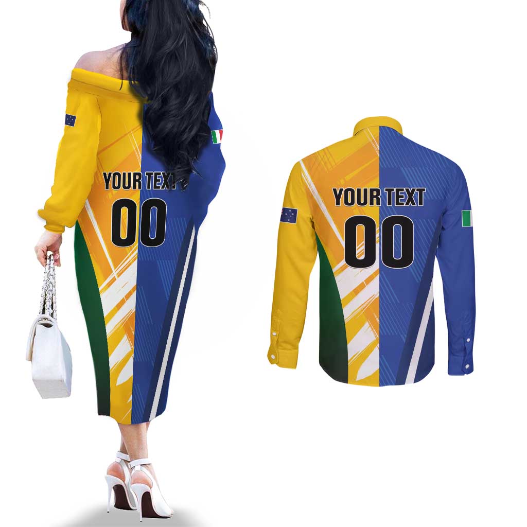 Custom Italy And Australia Soccer Couples Matching Off The Shoulder Long Sleeve Dress and Long Sleeve Button Shirt Gli Azzurri Vs Socceroos