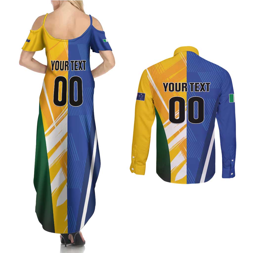 Custom Italy And Australia Soccer Couples Matching Summer Maxi Dress and Long Sleeve Button Shirt Gli Azzurri Vs Socceroos