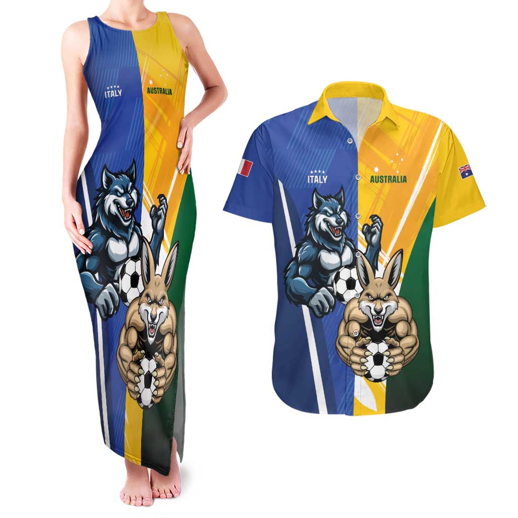 Custom Italy And Australia Soccer Couples Matching Tank Maxi Dress and Hawaiian Shirt Gli Azzurri Vs Socceroos