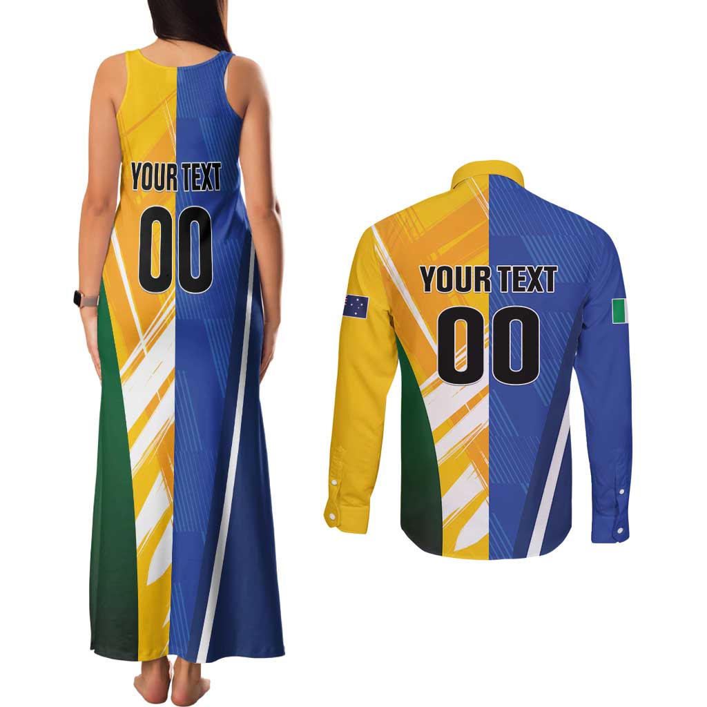 Custom Italy And Australia Soccer Couples Matching Tank Maxi Dress and Long Sleeve Button Shirt Gli Azzurri Vs Socceroos