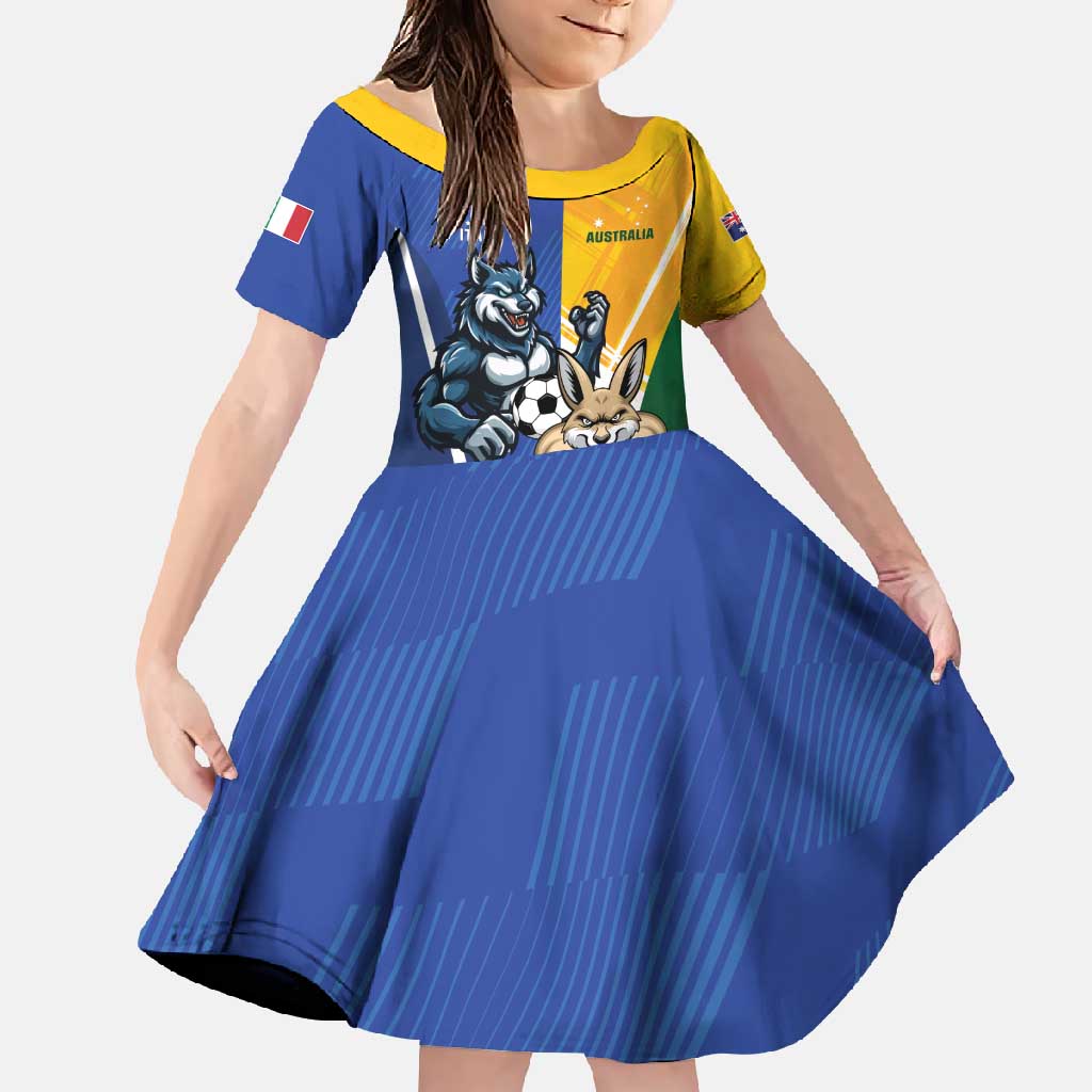 Custom Italy And Australia Soccer Family Matching Long Sleeve Bodycon Dress and Hawaiian Shirt Gli Azzurri Vs Socceroos