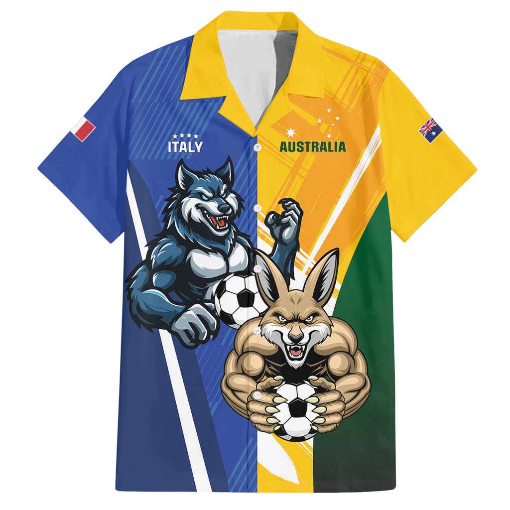 Custom Italy And Australia Soccer Family Matching Long Sleeve Bodycon Dress and Hawaiian Shirt Gli Azzurri Vs Socceroos