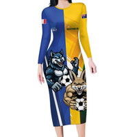 Custom Italy And Australia Soccer Family Matching Long Sleeve Bodycon Dress and Hawaiian Shirt Gli Azzurri Vs Socceroos