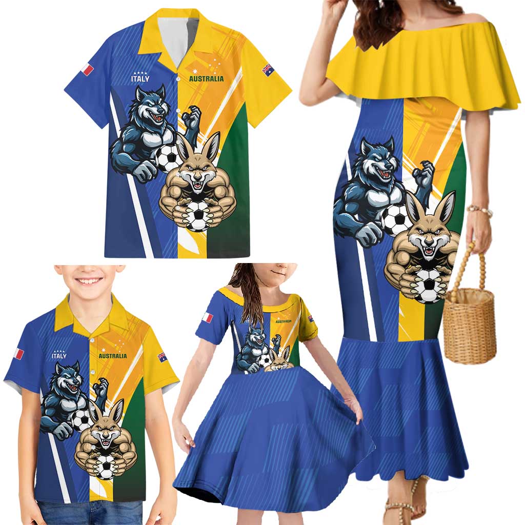 Custom Italy And Australia Soccer Family Matching Mermaid Dress and Hawaiian Shirt Gli Azzurri Vs Socceroos